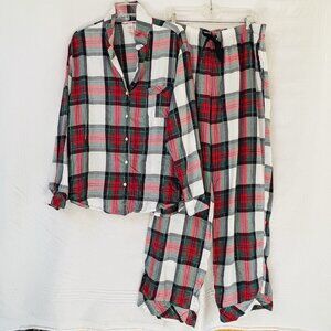 Victorias Secret Pajama Set Medium Long Sleeve Top Bottoms Sleep Lounge Plaid